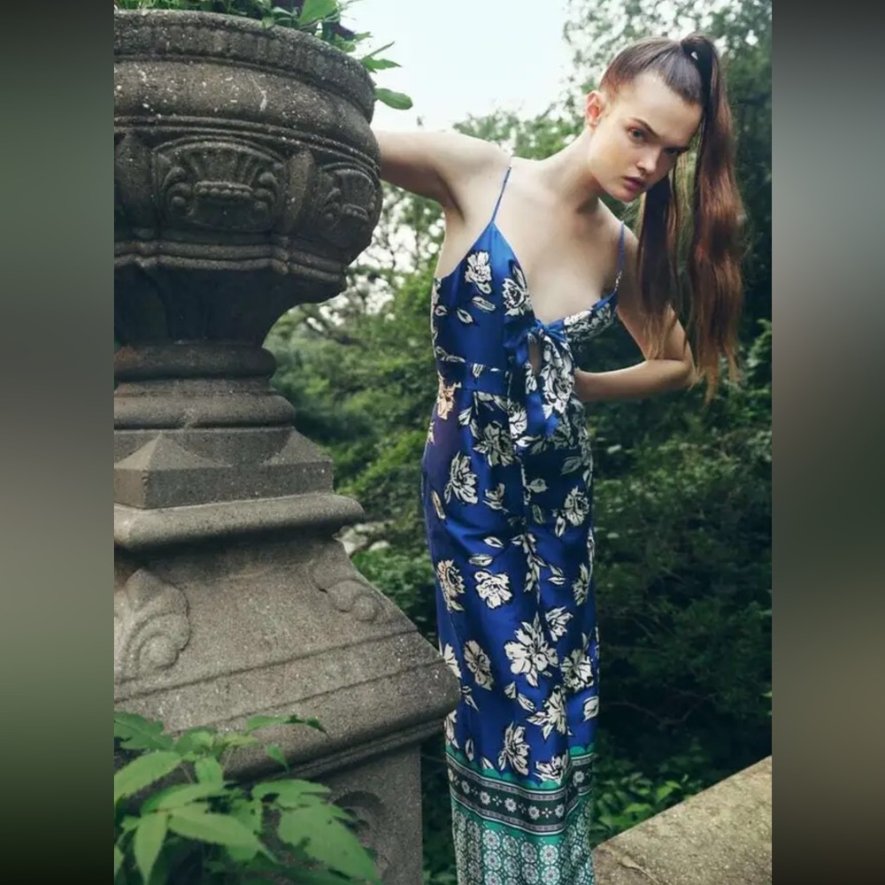 Zara Blue Floral Tie Bust Jumpsuit - Picture 5 of 9